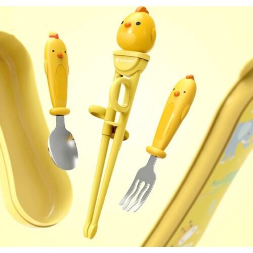 Kids Chopsticks Cartoon Training Children Spoon Fork Set Stainless Steel Kids Eating Utensils Toddler Baby Flatware Accessories
