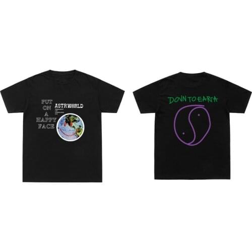 Travis Scott Tshirts Lollapalooza ASTROWORLD Smiley World T Shirt Men Women Summer Cotton T-Shirt Harajuku Hip Hop Tee Tops