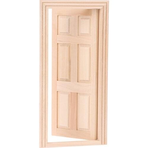 Hot sale 1/12 Scale Miniature 6 Panel Interior Wooden Door DIY Dollhouse Furniture Doll House Accessories