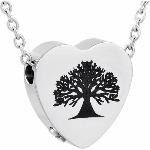 IJD9812 Stainless Steel Multicolor Blank Heart Charm Tree of Life Cremation Ashes Necklace with Jewelry
