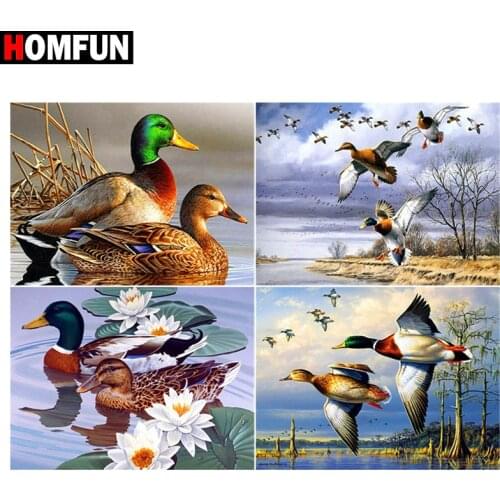 HOMFUN Paint With Diamond Embroidery "Duck lake flower" Diamond Painting Full Square Round Picture Of Rhinestone Decor