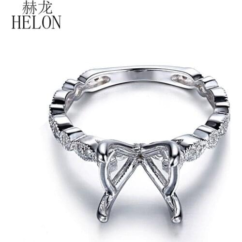 HELON 10-11mm Round Solid 10K White Gold Natural Diamonds Semi Mount Ring Engagement Wedding Diamonds Women Fine Jewelry Ring