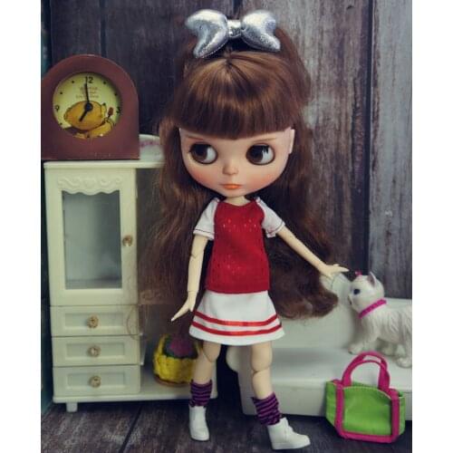 Red T-shirt Skirt Fashion Doll Clothes For Blythe Doll Outfits For Blyth Dolls 1/6 Doll Accessories Toys For Children