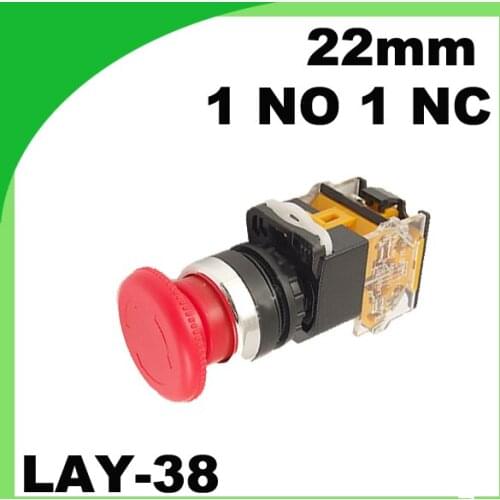 Red Sign Mushroom Push Button Emergency Stop Switch Twist Release 22mm 1 NO 1 NC LAY38