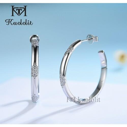 Kuololit Knife Edge 585 14K 10K White Gold Drop Earrings for Women Moissanite Solitaire Earring for Engagement Wedding New Trend