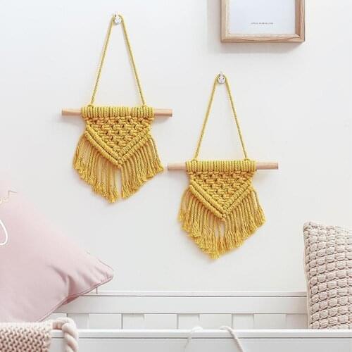 Nordic Macrame Wall Hanging Small Tapestry Bohemian Woven Wedding Home Childrens Room Headboard Photo Props Yellow 20*33cm