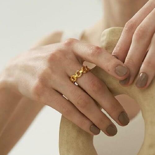 Metal chain link rings for women Girl Party Geometric resizable index finger ring gold color Antique fashion Jewelry Accessory