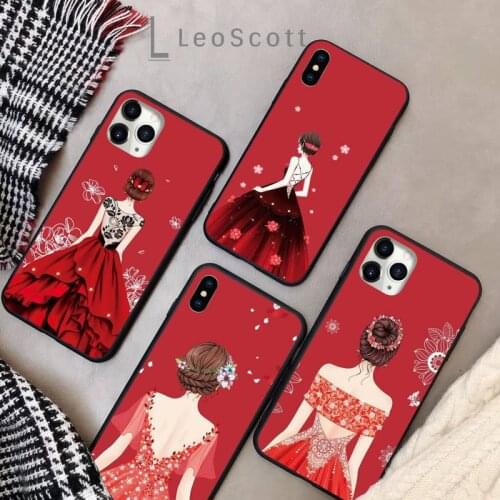 Fashion cartoon red dress girl Phone Case for iPhone 11 12 pro XS MAX 8 7 6 6S Plus X 5S SE 2020 XR Soft silicone