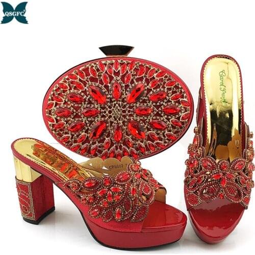 Red Strip Fashion Italian Shoes With Matching Clutch Bag Hot African Big Wedding With High Heel Sandals and Bag Set Party Shoes