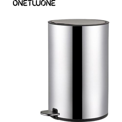 Stainless steel trash can household rubbish bin with lid metal trash bin bathroom dustbin paper basket garbage storage tool
