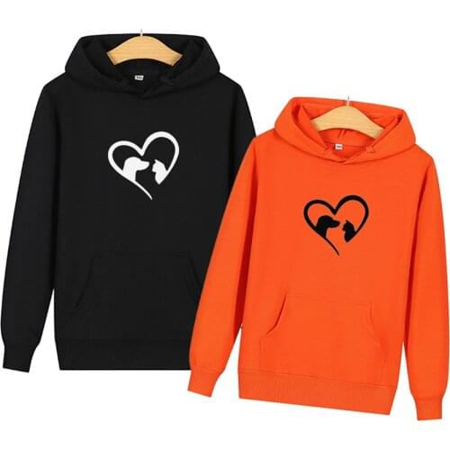 New Fashion Kawaii Heart Cat Dog Print Couple Sweatshirt Casual Women Men Clothes Korean Hoodies Pullovers for Female Coat Gifts