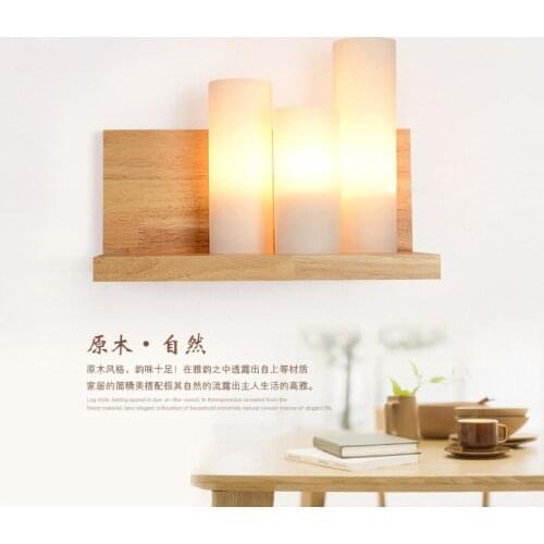 New Chinese style brief wood wall Lamps Modern classical milk white glass E27 LED 3 lamps for foyer&porch&stairs&TV wall ZLBD049