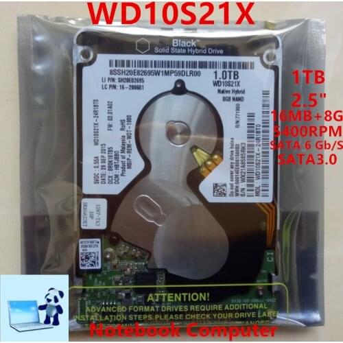 New SSHD For WD Brand 1TB 2.5" SATA 6 Gb/s 16MB+8G 5400RPM For Internal Hard Disk For Notebook HDD For WD10S21X