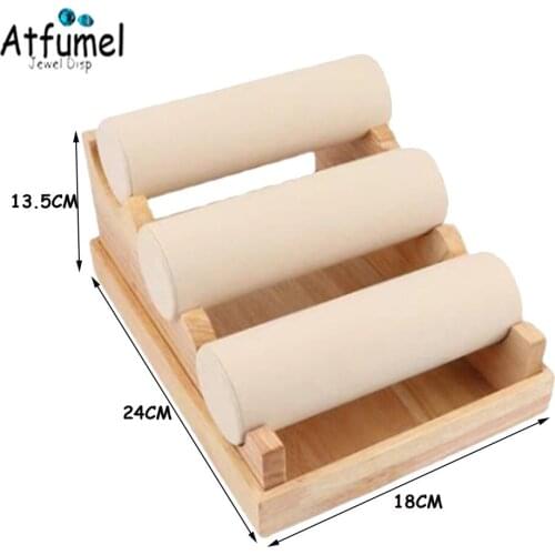 Natural Wood Watch Jewelry Display Stand With 3 Removable Bar Bracelet Jewelry Storage Organizer Showcase Tray Chain Ring Box