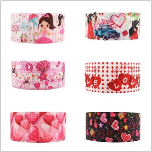 Q&N ribbon 50Yards Valentines Day Love Grosgrain Ribbons Print 38mm DIY Ribbon for Craft 75mm Ribbon Decorative Gift Wrapping
