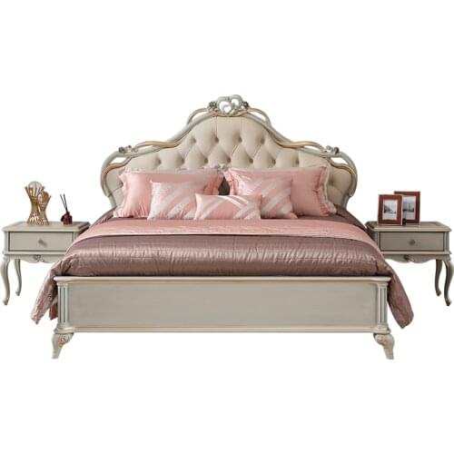 French light luxury leather solid wood bed simple European Master bedroom 1.8m soft back double bed furniture