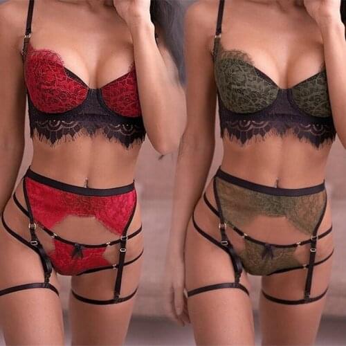 Sexy Bondage Lingerie Women Babydoll Lingerie Set Red Pink Porno Exotic Underwear Erotic Bikini Panties Lolita Lace Lingerie Set