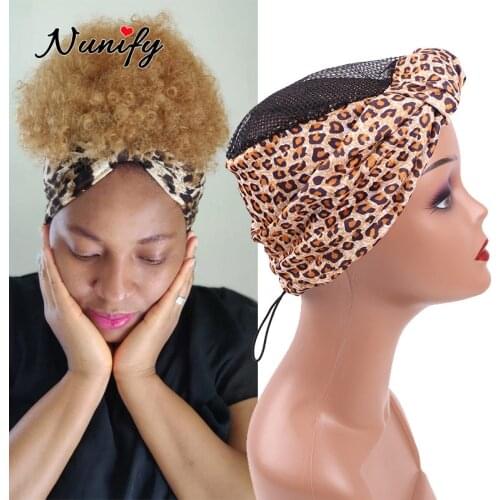 Nunify New Headband Wig Cap With Adjustable Strap Drawstring Flower Wig Cap With Mesh Hair Net On The Top Hair Grip Cap 1Pcs/Lot