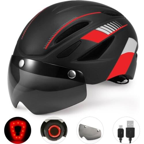 Bike Helmet Motorcycling Helmet with Rechargeable Waterproof Back Light Detachable Magnetic Visor UV Protective for Men Women