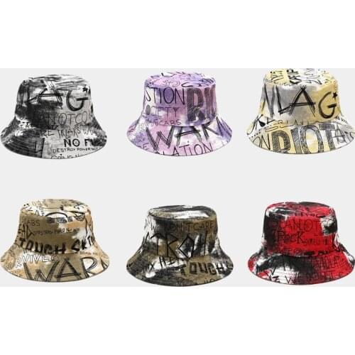 New Graffiti Letter Fisherman Hat Womens Bucket Hat Personality Trend Sun Protection Hat Outdoor Travel Wild Unisex Panama Cap