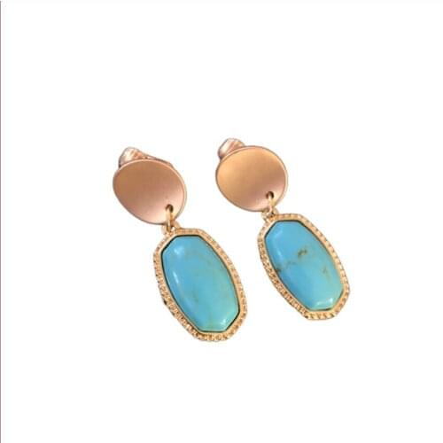 Ethnic Style Light Yellow Gold Color Oval Shape Green Turquoises Stone Stud Earrings for Women Jewelry