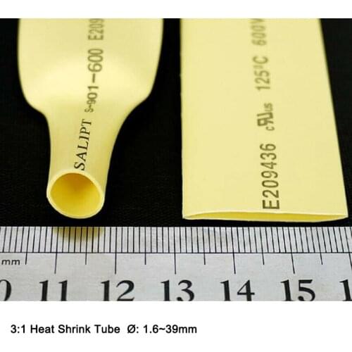 1-20Meters 3:1 1.6mm-39mm Yellow Dual Wall Heat Shrink Tube Ratio Adhesive Lined with Glue Tubing Wrap Wire Cable
