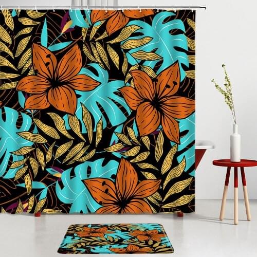 Tropical Plants Leaves Shower Curtains Set Flowers Monstera Bath Mats Room Decoration Entrance Door Mat Bathroom Screen Carpet