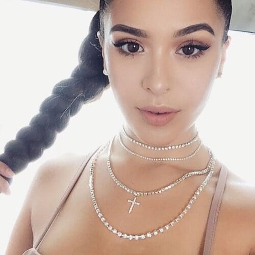 Eternal crystal Fashion multilayer Rhinestone Chain Cross Pendant womens necklace luxury crystal necklace crystal Party Jewelry