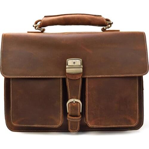 Leather Laptop Bag Vintage Shoulder Bag Real Cowhide Computer Bag Luxury Fashion 100% Genuine Leather Men Briefcase Cow