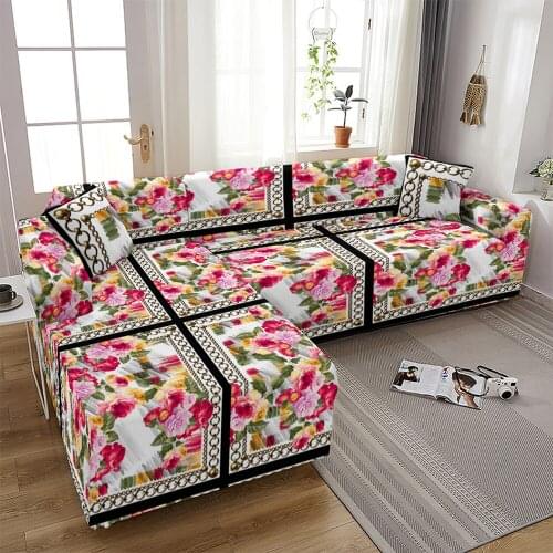 Vintage Flower Sofa Cover Farmhouse Home Floral Lattice Corner Sofa Protector Covers Shezlong 2 -3 Seat Sofa Covers Couch Covers
