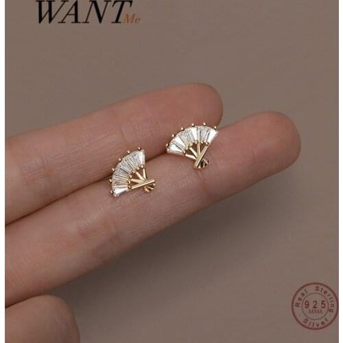 WANTME Real 925 Sterling Silver Fashion Korean Geometric Inlaid Zircon Cute Stud Earrings for Women Chic Gothic Vintage Jewelry
