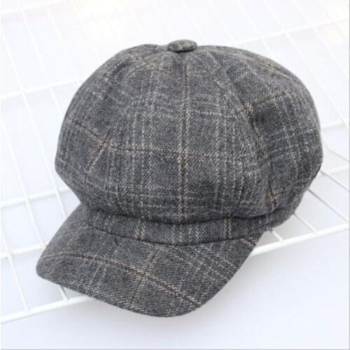 2018 Women Plaid Wool Hat Fashion Artist Painter Octagonal Cap Autumn Winter Warm Beret Hat Newsboy Caps Casquette