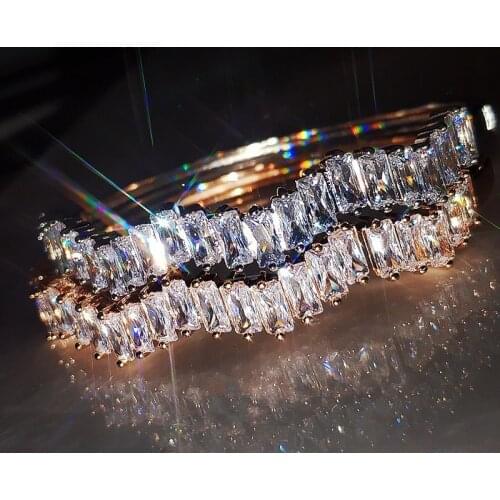 Baguette cut Lab Diamond Bangle Real 925 Sterling Silver Party Engagement bangles Bracelets for women Bridal Charm wedding Bijou