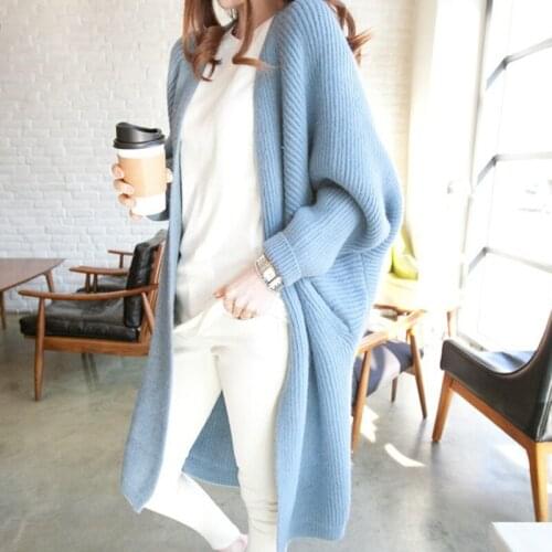 Spring Autumn Solid Long Cardigans for Woman Plus Size Casual Loose Ladies Knitted Sweater Female Batwing Sleeve Long Cardigans