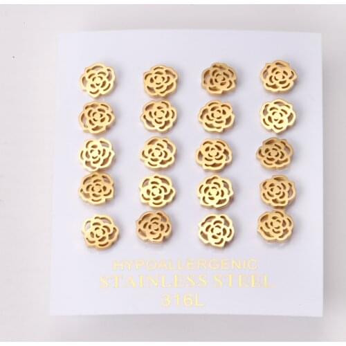 10 Pairs Korean Fashion Flower Stud Earrings for Woman 2021 New Wholesale Earrings Sets Stainless Steel Brinco Wedding Party