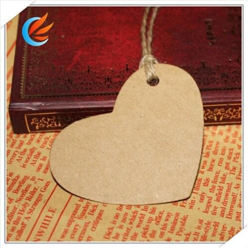 100pcs Blank Brown Kraft Paper Heart Marked Blank Card Hand Draw Paper Tags Labeled Card Model+20M String Free Shipping