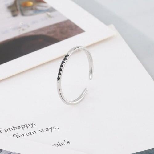 2021 New Arrival Trendy Simple Pave Black Cubic Zircon Stones Adjustable Rings For Women 925 Sterling Silver 18K Golden Wedding