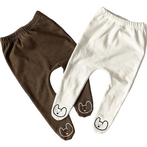 2021 Spring Baby Cartoon Pants Korean Boys Girls White Brown Leggings Baby Clothing