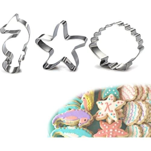 3Pcs/set Starfish Seahorse Shell Ocean Sea Creature Baking Metal Cookie Cutter Cookie Cutters Fondant Biscuits Decorating Tools