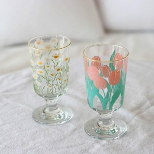 4Styles ClassicalWine Glass Love Carrying 280ml drinking glasses Cup Gold Short Foot Cup Chrysanthemum Plants Whiskey Vodka