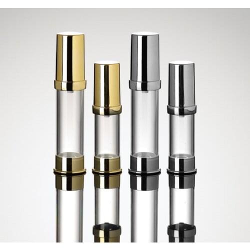 5ML plastic airless bottle clear body with gold/silver top/bottom for serum/lotion/emulsion/foundation/sample/test items packing