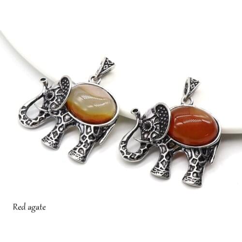 6pcs Size 50*43*10mm Charms Jewelry Natural Carnelian Pendant Crystal Quartz Elephant Alloy Pendant Neckalce For Wholesales