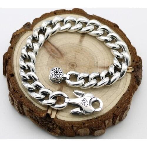 Punk Stylist Hip Hop Hipster Retro Thai Silver Six Words Sakura Bracelet S925 Sterling Silver Female And Male Bracelet