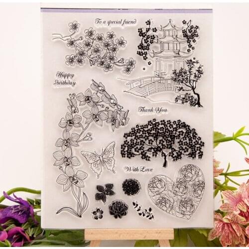Flower Bridge Tree Clear Stamp Transparent For Scrapbooking DIY Card Handmade Kid Funny Seal Stencil Poster Making Postercard