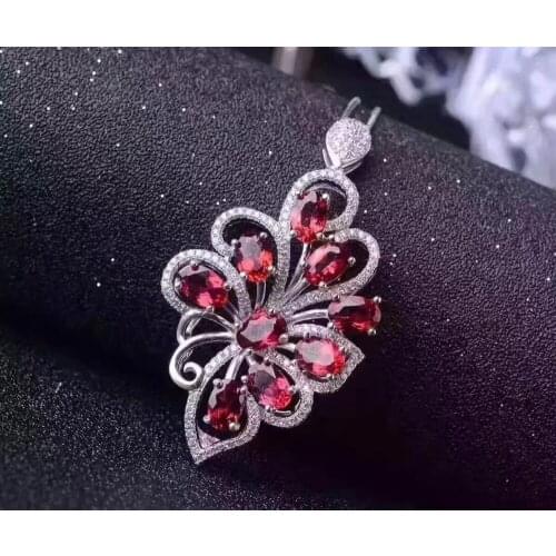 Extravagant Lovely Butterfly fly natural red garnet gem Pendant natural gemstone pendant necklace S925 silver girl gift jewelery