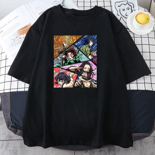 Anime Demon Slayer Print T Shirts Women Summer Short Sleeve Loose Casual Streetwear Tee Shirts Female Comics Harajuku T Shirt