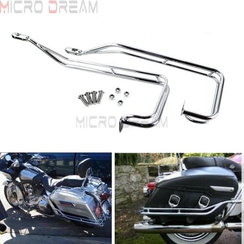 Chrome Twin Rail Saddlebag Guards Rear Passenger Side Bags Bracket Bar For Harley Touring Road King Electra Street Glide 09-13