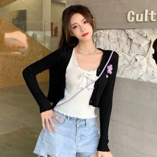 Spring Autumn New V-Neck Knitted Cardigan Womens Loose Large Size Thin Sweater All-Match Jacket Pure Color Basic Small Cardigan