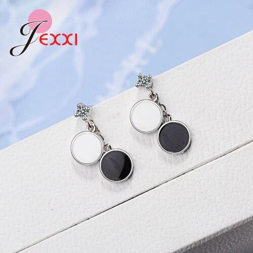 Korean Delicate Women Drop Dangle Earrings for Women 925 Sterling Silver Crystal Enamel Disk Statement Jewelry Female Girl Gift
