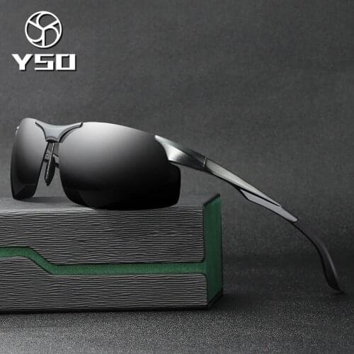 YSO Sunglasses Men Polarized UV400 Aluminium Magnesium Frame Sun Glasses Driving Glasses Semi Rimless Accessories For Men 8003